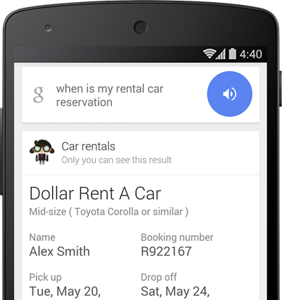 Google voice search's new functionality- Car rentals and reminders 