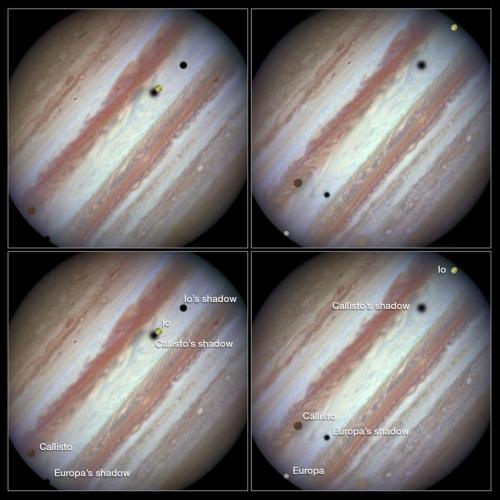 Hubble Captures Rare Triple Transit of Moons across Jupiter’s Disk