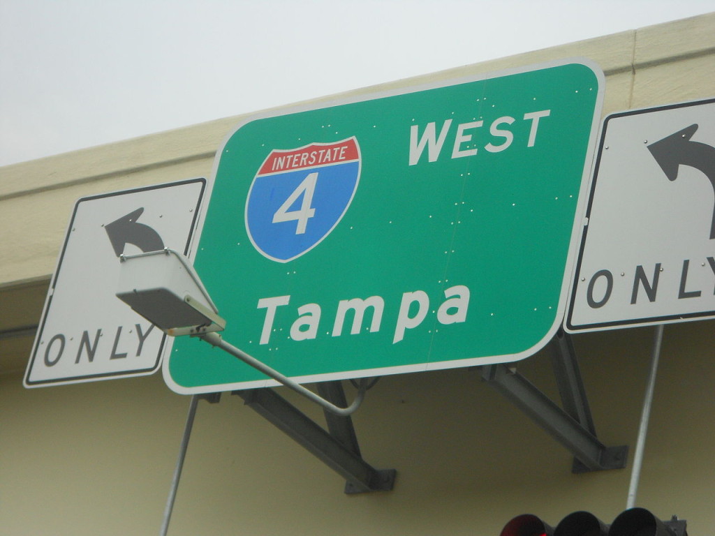 "Florida's Interstate 4 Tampa road sign"
