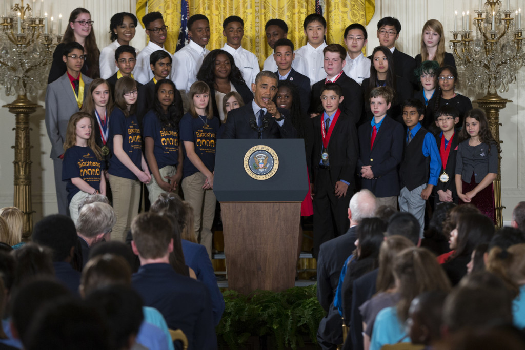 President Barack Obama speaks during the 2016 White House Science Fair, Wednesday, April 13, 2016, in the East Room of the White House in Washington. 