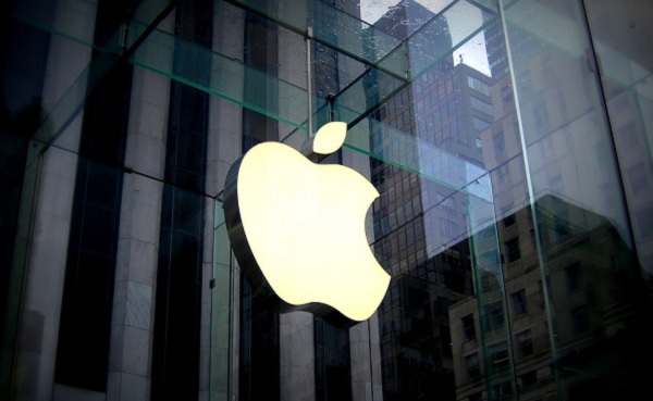 Apple logo on glass