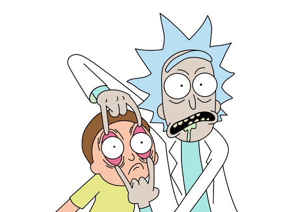Rick bulging Morty's eyes