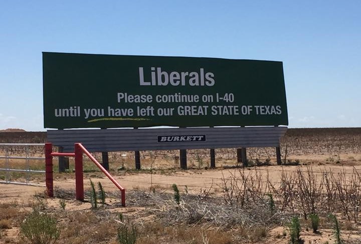 Texas billboard asking liberals to leave state